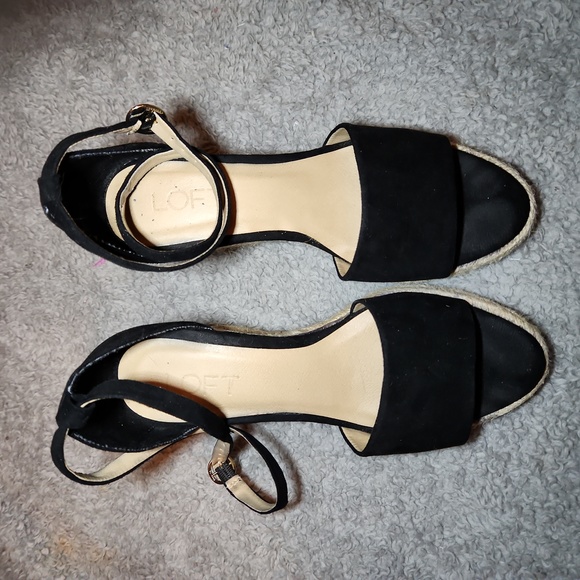 LOFT Size 6 Faux Suede Open Toe Espadrille Wedge Sandals - Picture 2 of 6